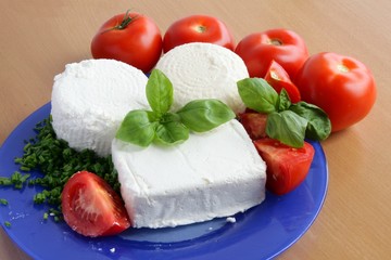 white cottage cheese,tomatoes and basil herb
