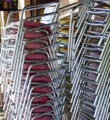 Stacked restaurant chairs