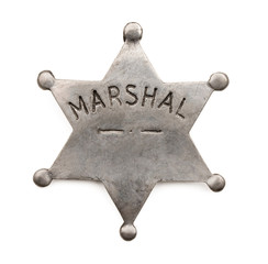 Vintage six point marshal star badge isolated on white