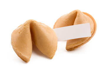 Fortune cookies with blank slip isolated on white background.