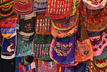 Colorful handbags at street market