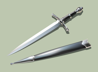Photo-realistic medieval dagger with scabbard, vector