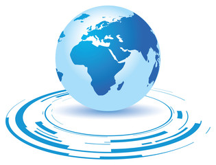 a globe on a broken blue background