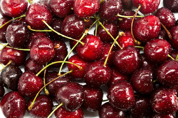 Cherry covered by water droplets