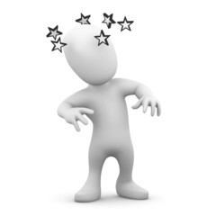 3d Little man is dizzy