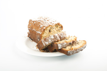Raisin cake on plate