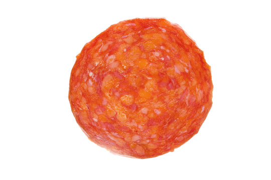 Single slice of salami over white