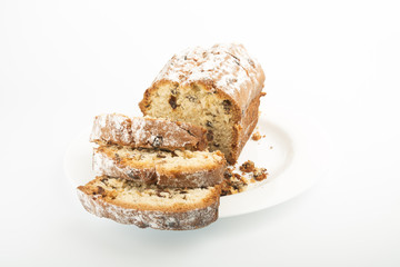 Raisin cake on plate