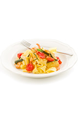 Pappardelle with Zucchini and Shrimps isolated