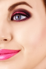 beautiful woman with pink makeup
