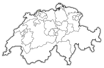 Political map of Swizerland with the several cantons where Basel-Stadt is highlighted.