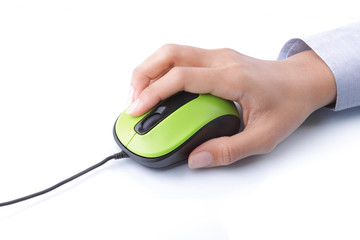 hand with computer mouse isolated on white