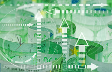 Euro banknotes closeup - time and money concept