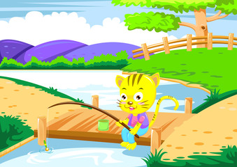 Obraz na płótnie Canvas cat fishing