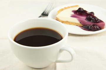 Coffee with blueberry cheese pie