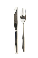 Knife and fork isolated on white, with clipping path