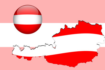 Vector illustration of austria flag on map and ball