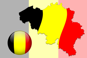 Vector illustration of belgium flag on map and ball