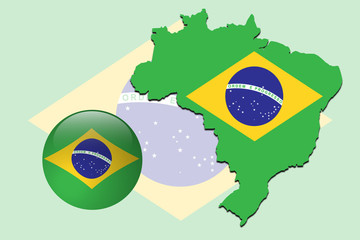 Vector illustration of brazil flag on map and ball