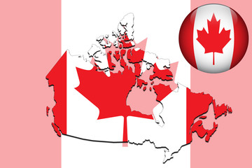 Vector illustration of canada flag on map and ball