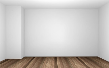 Empty room with white wall and wood parquet