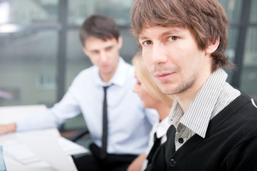 Fototapeta premium Two contemporary business people at a meeting