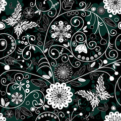 White and dark seamless floral pattern