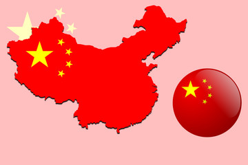 Vector illustration of china flag on map and ball