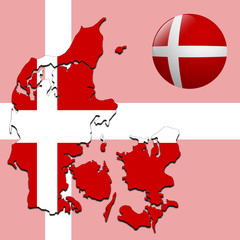 Vector illustration of denmark flag on map and ball