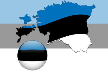 Vector illustration of estonia flag on map and ball