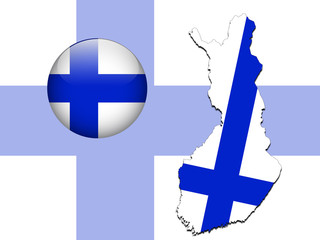 Vector illustration of finland flag on map and ball