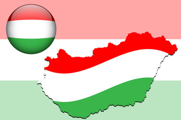 Vector illustration of hungary flag on map and ball