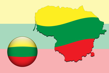Vector illustration of lithuania flag on map and ball