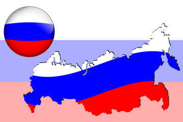 Vector illustration of russia flag on map and ball