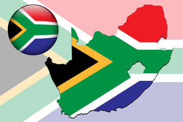 Vector illustration of south africa flag on map and ball