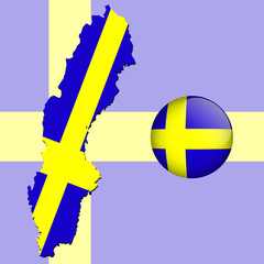Vector illustration of sweden flag on map and ball