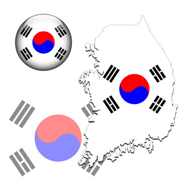 Vector illustration of south korea flag on map and ball