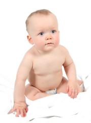 Cute Baby Boy posing for camera on white background