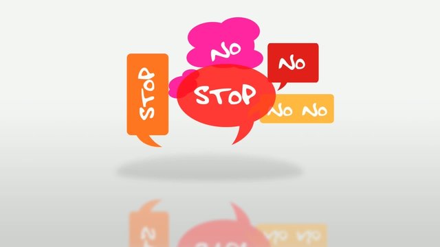Say No and Stop colored bubbles protest cartoon animation