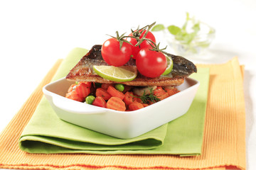 Pan fried trout  and mixed vegetables