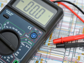 Technology background, digital multimeter