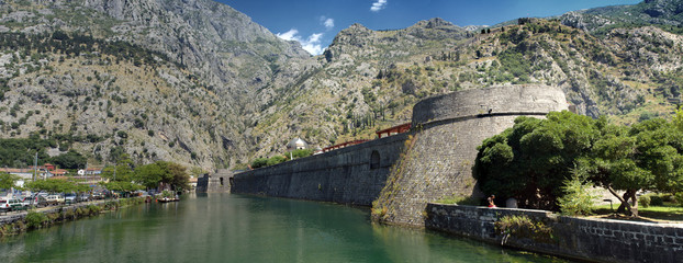 Panorama of the ancient fortifications of Kotor, Montenegro