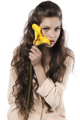 yellow calla and fresh pretty girl