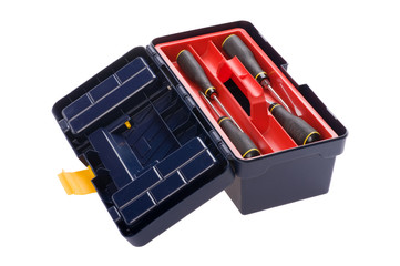 plastic tool box on white close up