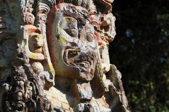Sculptures in Archeological park in Copan ruinas