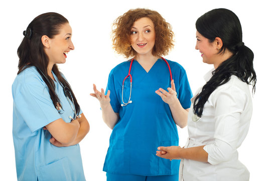 Three doctors women having conversation