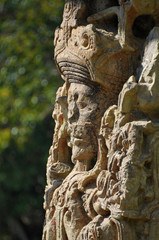 Sculptures in Archeological park in Copan ruinas
