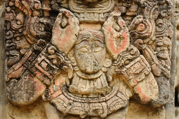 One of the sculptures in Archeological park in Copan ruinas