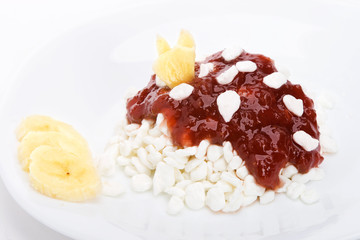 Curd with strawberry jam