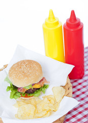 Bacon Cheeseburger in a basket